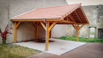Abri 2 pans 2 voitures 5 poteaux porte à faux